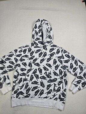 Nike Mens Medium Hoodie Sweatshirt Black & White Allover Logo Print